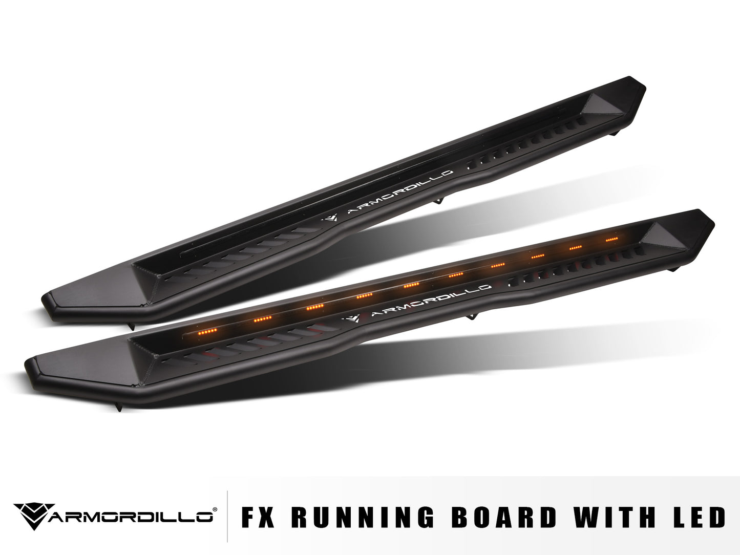 Armordillo 2007-2018 GMC SIerra 1500/2500/3500 Crew Cab FX Running Board w/ LED - Matte Black