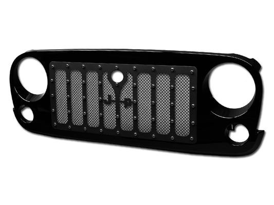 Armordillo 2007-2018 Jeep Wrangler JK Model Studded Mesh Grille Gloss Black - Armordillo USA by I3 Enterprise Inc. 